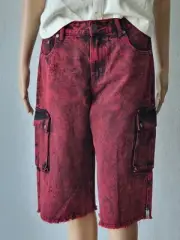 NEW ONE TEASPOON SAFARI CARGO RED ACID WASHED SHORTS S 26 S 4 8 $220 WOMEN