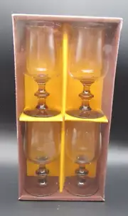 NOS MCM Libbey Tulip Stemware Tawny Brown 4 Wine Glasses 8 oz.