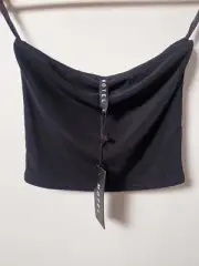 Motel Black Mesh Bandeau Crop Top Boob Tube Size S