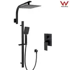 Matte Black Square Shower Head Gooseneck Arm Handheld Holder Rail Diverter 8-12"