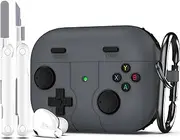 [R-fun] AirPods Pro 2nd/1st Generation Case Cover with Cleaner Kit, Classic Handheld Game Console Design Case Soft Skin Silicone Protective for Apple AirPods Pro Case 2023/2022/2019 - Grey