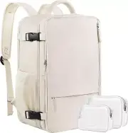 Sinaliy Large Travel Backpack for Women, 40L Carry On Backpack, 17 Inch Beige