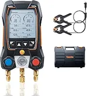 Testo 550s Kit I App Operated Digital Manifold for HVAC and Refrigeration with 2 x Wired Temperature clamp Probes I High and Low Side Pressure Measurement, Superheat and subcooling – with Bluetooth