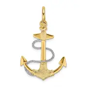 14k Two-tone Gold 3-D Small Anchor w/Rope and Shackle Bail Charm