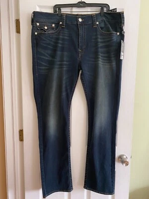 $149 TRUE RELIGION/GURU Ricky Relaxed Straight Super Jeans in Navy Mens W44 NWT