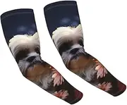 [LHDGBNV] Sun Protection Arm Sleeves For Men Women Uv Upf 50+ Gardening Sleeves Shih Tzu Dog And Flowers Sports Cooling Sleeve, Black