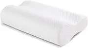 RIPPLE Memory Foam Pillow, Ergonomic Sleep Neck Support Neck Pillow, Neck Pillow for Side, Back and Stomach Sleepers with Washable Pillows Cover 60 * 30 cm (Pure White)