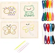 Wooden Lacing Toy Set, Funny Wooden Threading Toy Kit, Wooden Lacing Game, Fine Motor Skills Toy, Toddler Wooden Threading Toy, Threading Activity Toddler Toy for 1-4 Years Old Toddlers (A)