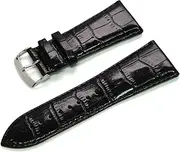 [g24] 28mm Black Genuine Leather Watch Band | Square Alligator Crocodile Grain Lightly Padded Replacement Wrist Strap (fits Wrist Sizes 6-7 1/2 inch)