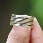 Solid 925 Sterling Silver Rope Spinner Ring Fidget Handmade Band Gift For Women