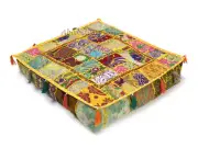 Yellow Patchwork Floor Decorative Cushion Cover 16X16X5" Square Unfilled Pillows