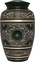 Liliane Memorials Green and Gold Funeral Cremation Urn Cassis Model in Brass for Human Ashes Suitable for Cemetery Burial Fits Remains of Adults up to 200 lbs, Large