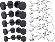 [JICHENJIAN] Dot Earrings, Titanium Steel Barbell Earrings High Polished Surgical Steel Screw Flat Back Disc Stud Earrings Set for Women Men Pack of 5 Pairs