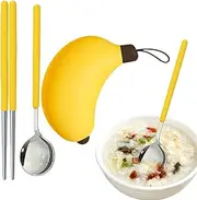 Folding Cutlery Set with Case - Portable & Reusable Stainless Steel Travel Cutlery Set - Stainless Steel Chopsticks and Spoon with Travel Case for Kids