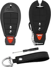 EKALA 2Pcs for Dodge Jeep Key Shell Replacement with Silicone Key Fob Cover Case Keychain 3 Buttons Compatible with Dodge Ram 1500 2500 3500 Journey Challenger Jeep Grand Cherokee Chrysler (KG-DDG-2)