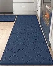 DEXI Kitchen Rugs Anti Fatigue Mats for Floor Cushioned Runner Rug Non Skid Comfort Foam Standing Mat for Office, Sink, 2 Pieces Set 17"x29"+17"x59", Blue