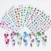 8Pcs Nail Art Sticker Laser Green Leaf Ginkgo Biloba Clover Decal NS28