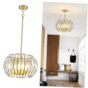 Crystal Chandeliers 4-Lights Metal Cage Pendant Light Modern Brass Flush Gold