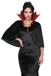 Dreamgirl black velvet vamp cape with vampire collar