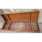 Gift luxary Barbecue Kabob Skewers Stainless Steel Rack Grilling BBQ 6pcs + Case