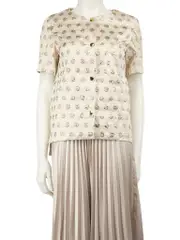 Ecru Metallic Polkadot Pattern Shirt
