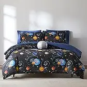 Lush Decor Mysterious Universe? Comforter 8 Piece Set Full Black Navy - Kids Galaxy Bedding Set - Full Sheet Set with Comforter - Outer Space Themed Bedding