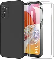 [MOONESS] Compatible with Samsung Galaxy A14 4G / 5G Case, Mobile Phone Case for Samsung Galaxy A14 4G / 5G with 2 Protective Films, Liquid Silicone TPU Protective Case, Thin Back Cover - Black