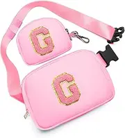 [sawgos] Birthday Gifts for 4 5 6 7 8 9 10 11 12 13 Year Old Girls, Crossbody Bags Fanny Pack with Initial Letter Patch Cute Stuff for Women Girls Teens, Pink, Medium, G
