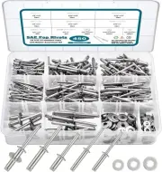 450Pcs 304 Stainless Steel Pop Rivets with Washers Assortment Kit,1/8" 3/16" ...