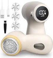 Fabric Shaver Lint Remover, Rechargeable Sweater Defuzzer with 6-Leaf Blades, 3-Speed Lint Shaver with LED Display, Bobble Remover Debobbler for Clothes Sofa Blanket, Safety Lock (Beige)
