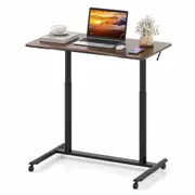 Costway Mobile Standing Desk C-Shaped Stand Desk w/Adjustable Height Computer Workstation Brown