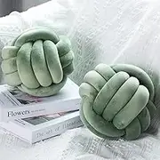 Namalu 2 Pieces Plush Stuffed Knot Ball Pillows Aesthetic Decorative Round Throw Knotted Pillows for Stress Relieving Bed Sofa Bedroom Decoration(10.6 Inches,Dark Green)