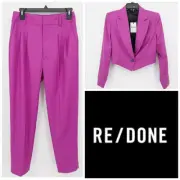RE/DONE Women 90's Blazer & Trouser Set Small Jacket 2/26 Pants Fuchsia Pink NWT