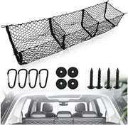 Ai-OUMLEEF Automotive Cargo Net,Detachable Cargo Net Trunk Bed Organizer, Cargo Net Trunk Bed Organizer with 4 Carabiners Accessories,Mesh Storage Net Heavy Duty Cargo Net with 3 Pocket(90*30*30cm)
