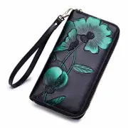 Nevenka Women Rfid Blocking Wallet Zip Around Clutch-Green Bauhinia