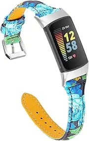 Gimuk Leather Strap Compatible with Fitbit Charge 5 Strap, Women Men Genuine Leather Sport Band Replacement Watch Strap Wristband Bracelet for Charge 5 Fitness Tracker