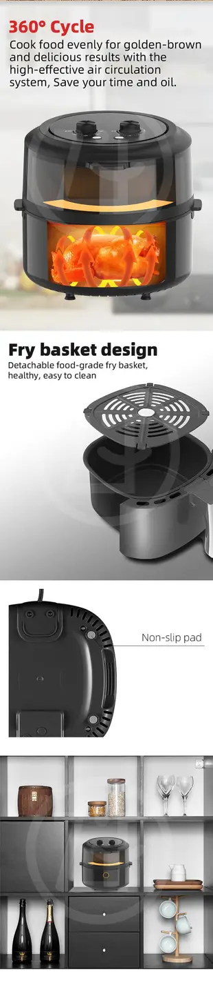 【現貨】廠家直銷6L家用多功能電烤箱 翻蓋雙旋鈕薯條機 可視批發