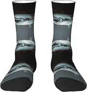 [EdWal] Soft Great White Shark print Moisture Wicking Socks Sports Socks for Men and Women Warm thermal Boot Hiking Socks