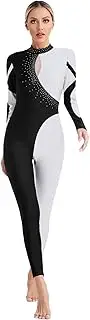 [Hedmy] Women's Unitards Contrast Color Gymnastics Skating Jumpsuit One Piece Acrobatics Bodysuit Dance Costume