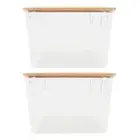 2x Home Expression 21x19cm Storage Basket w/Bamboo Lid Rectangle Clear Organiser