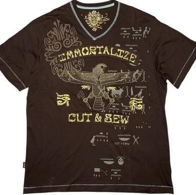 Vintage MARC ECKO T Shirt Mens Large Y2K Brown Embroidered NWT V Neck Gold