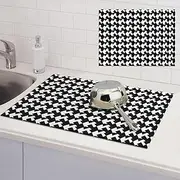 Houndstooth Black Dish Drying Mats for Kitchen Counter, Absorbent Microfiber Kitchen Dishes Drainer Mat Large Dish Drying Pad with Hook Coffee Mat Kitchen Accessories 18x24 Inch
