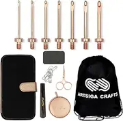 KnitPro Oasis Starter Set Crochet Hooks 2 inch Size 2.0, 2.5, 3.0, 3.5, 4.0, 4.5, 5.0 mm Interchangeable, Stitch Markers, Measuring Tape & More, Fabric Case Bundle with 1 Artsiga Crafts Project Bag