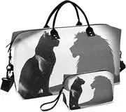 [ZRYSMY] Duffel Bag for Traveling, Lion Cat Silhouette Travel Bag Gym Bag, with Multiple Interior Pockets Shoulder Weekender Bag for Women Men with Toiletry Bag 20.5L x 1.9W x 13.8H, Multi-Colored, one