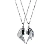 2 Pcs Magnet Broken Heart Best Friend Wing Angel Couple Friendship Necklace Gift