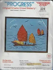 Progress Original Creative Crewel Stitchery ~Chinese Junk sail boat