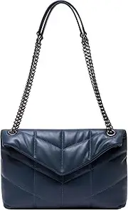 [Doris&Jacky] Designer Leather Shoulder Purse For Women Lambskin Quilted Tote Bag With Convertible Chain Strap