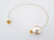 Handmade Open Necklace with Faux Pearls and Flowers Gold Tone Collar Choker