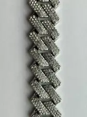Fifth Avenue Cuban Link Chain White Gold Round Cut Rhinestone Necklace 24 Inch