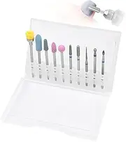 10 pcs Nail Drill Bits Set w/Protective Holder Case Replacement, Beauties Factory Nail Filing Drill Bits for Electric Nail Drill Machine Brush File Tool Metal Pointed Manicure Pedicure